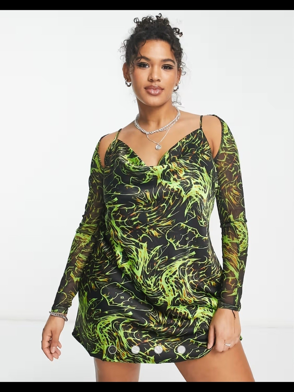 COLLUSION Swirl Cold-Shoulder Mini Dress